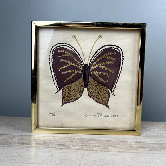 Vintage 70's Butterfly Framed Art Print Brown Tan Retro Hippie Home Decor 1977 - Picture 2 of 12